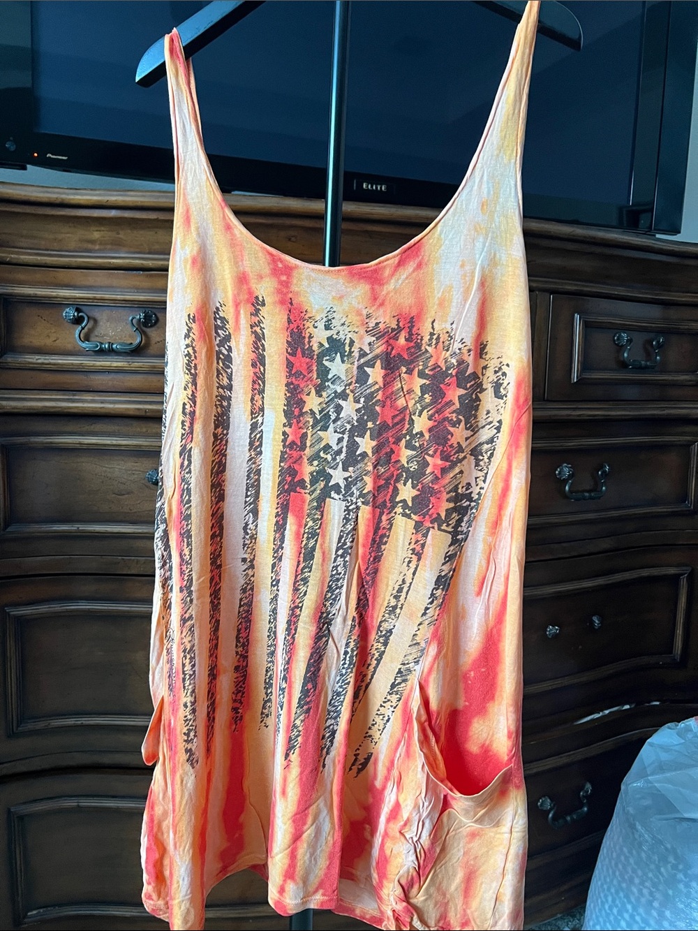 Lauren Moshi Orange and Yellow Tie-Dye American Flag Tank Dress